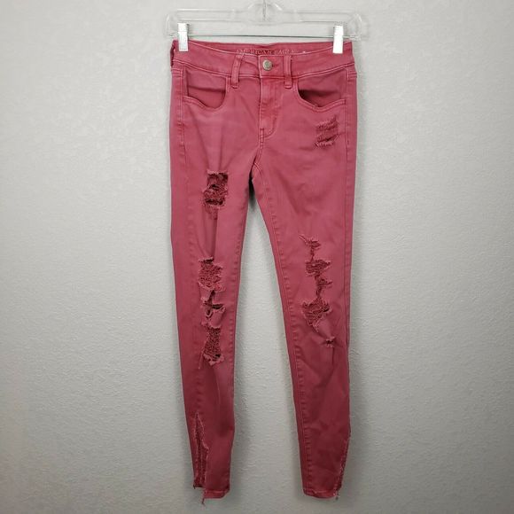 American Eagle Outfitters Denim - AEO 2 jeggings skinny jeans distressed denim red